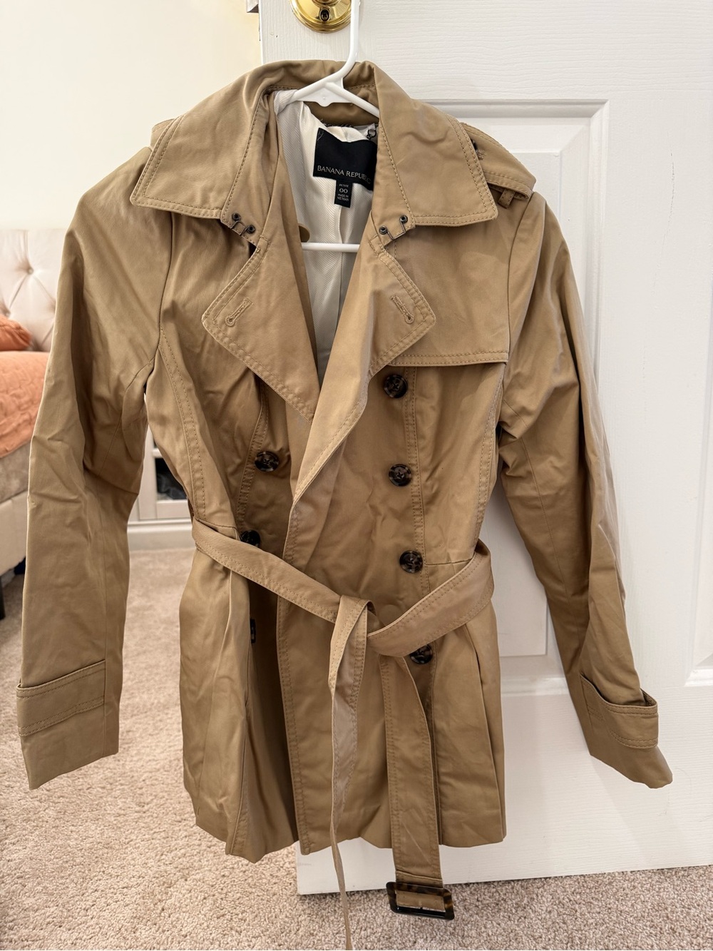 Banana Republic Double-Breasted Tan Trench with Waist Tie